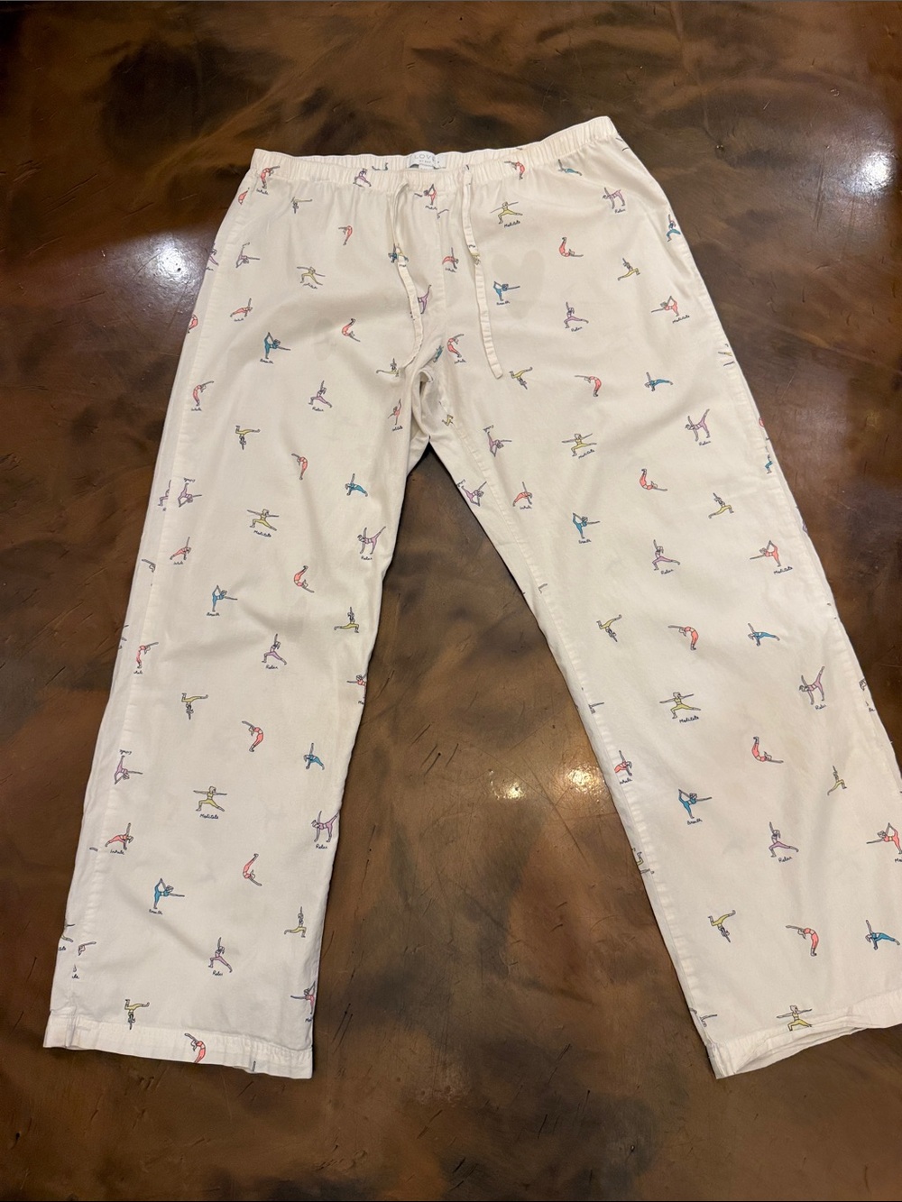 Women's Cream Pajama Pants with Multicolor Athletic Figures Print